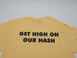Kaboomracks Yellow T-shirt, "Get High on our Hash" - New