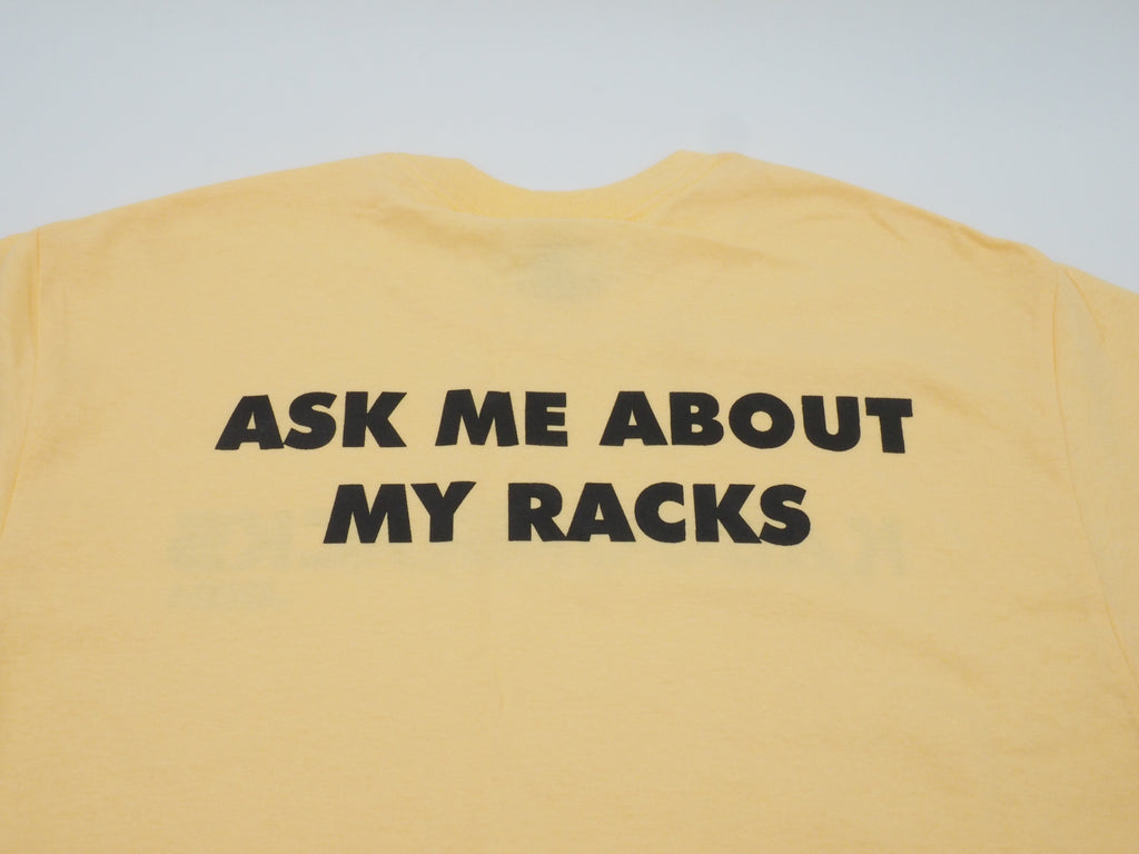 Kaboomracks Yellow T-shirt, "Ask me about my racks" - New